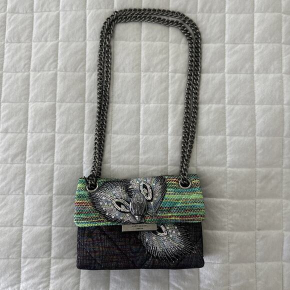 KURT GEIGER Mini Kensington X Crossbody Bag Womens Small Tweed Eagle Chain - Picture 1 of 15